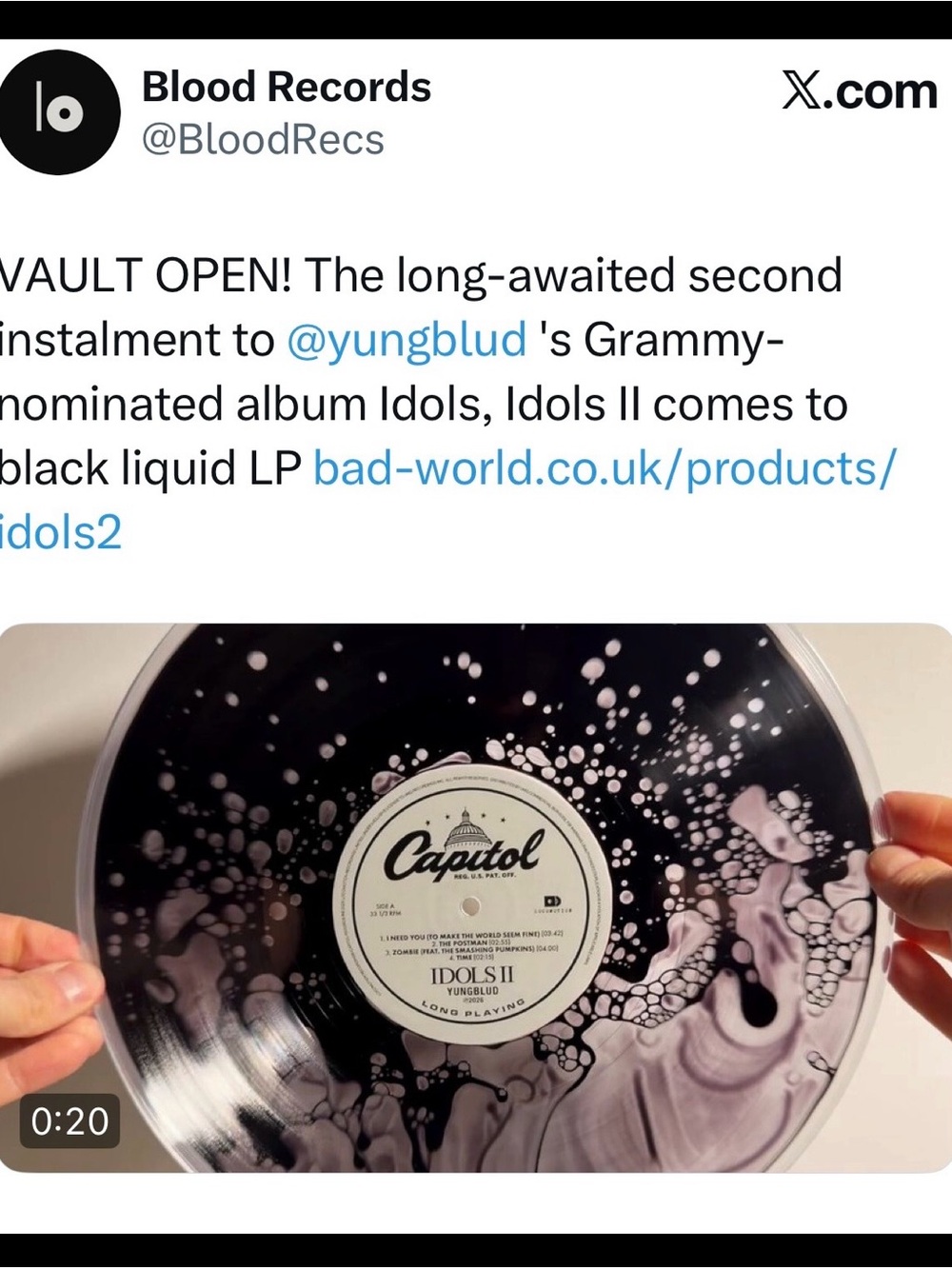 YungBlud Idols II liquid Vinyl Record from UK (sold out)